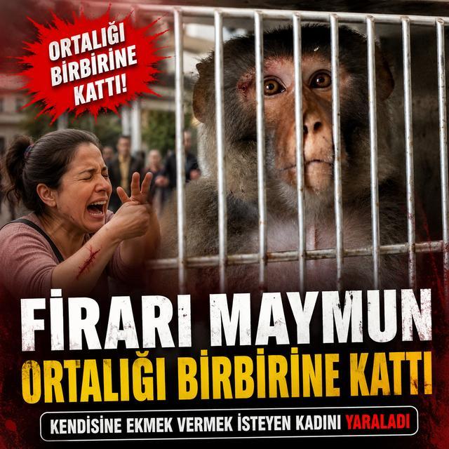 Firari maymun ortalığı birbirine kattı, kendisine ekmek vermek isteyen kadını yaraladı