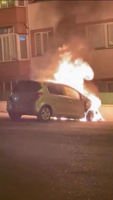 Park halindeki otomobil alevlere teslim oldu