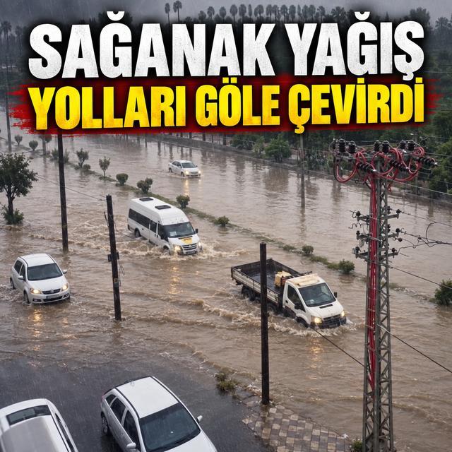 Sağanak yağış yolları göle çevirdi