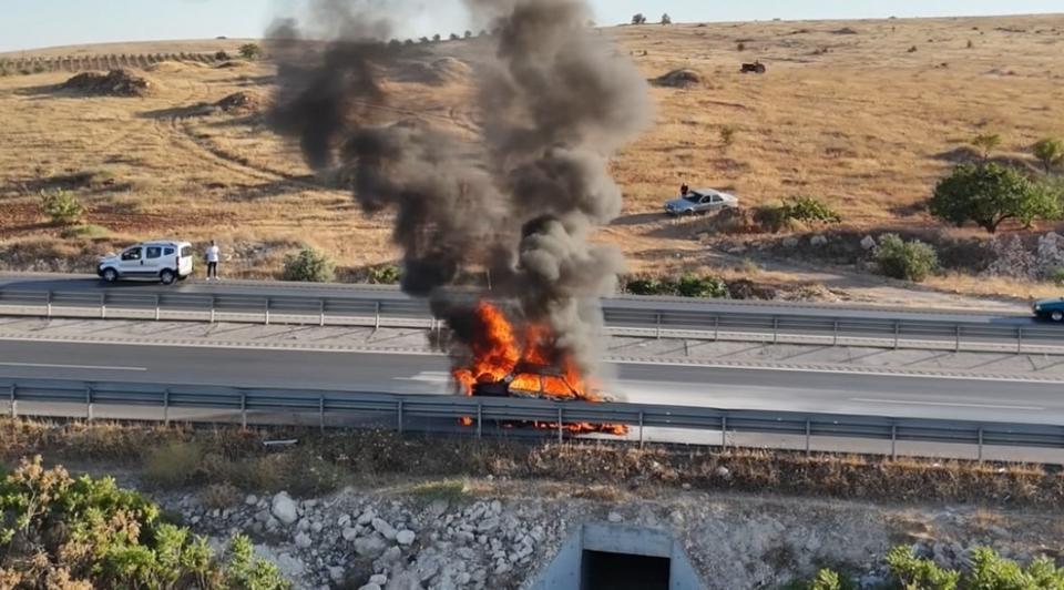 Seyir halindeki otomobil alev topuna döndü