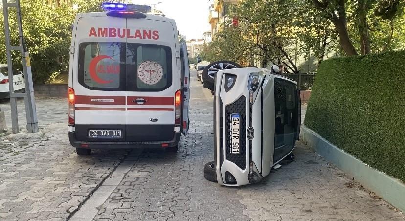 Otomobil yan yattı: 1 yaralı