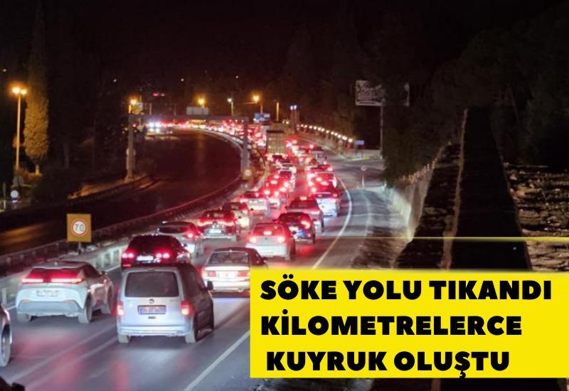 Söke yolu tıkandı, kilometrelerce kuyruk oluştu