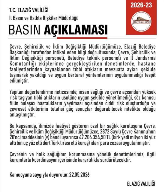 Özel hastaneye 47 milyon lira ceza kesildi