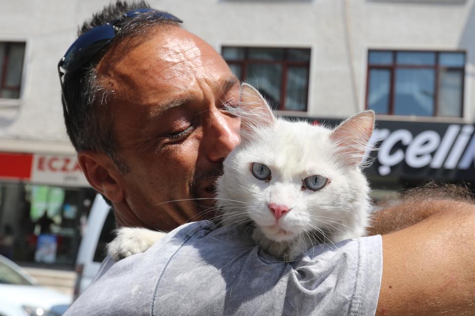 Kayıp kedisine günler sonra kavuştu
