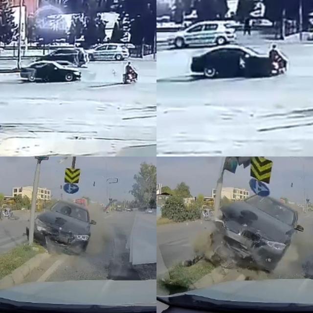 Kırmızı ışıkta geçen otomobil, motosiklete çarptı