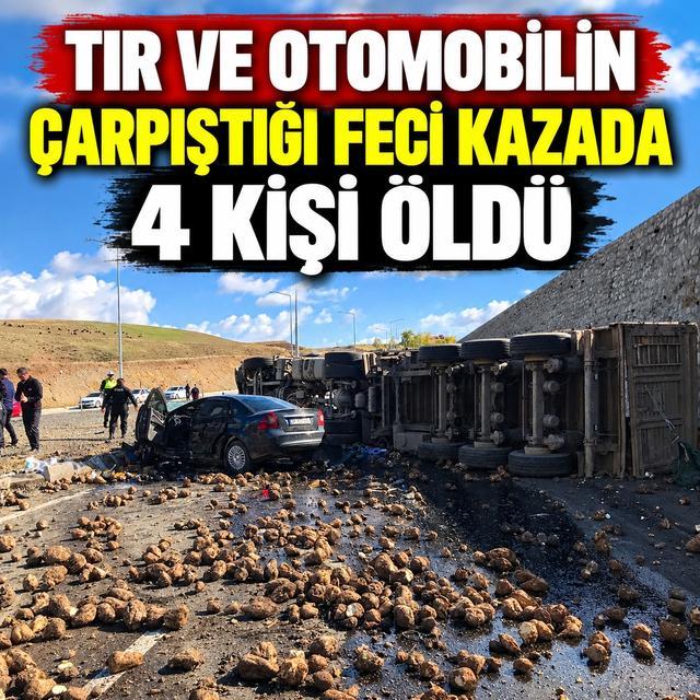 Tır ve otomobilin çarpıştığı feci kazada 4 kişi öldü