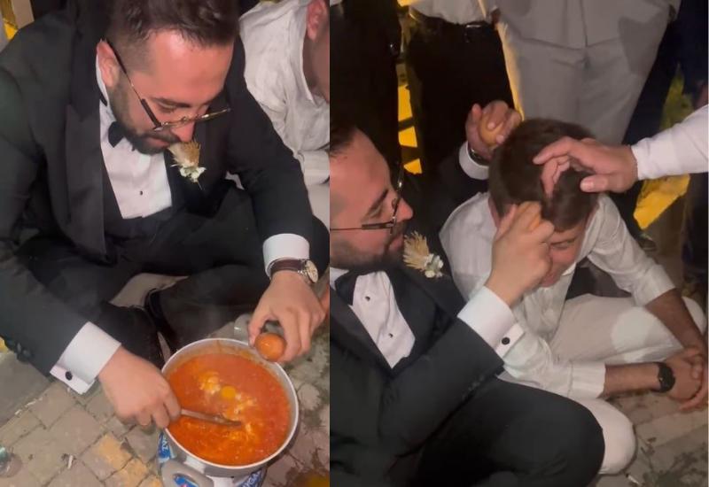 Damadın menemen şovu: Yumurtayı arkadaşının kafasında kırdı
