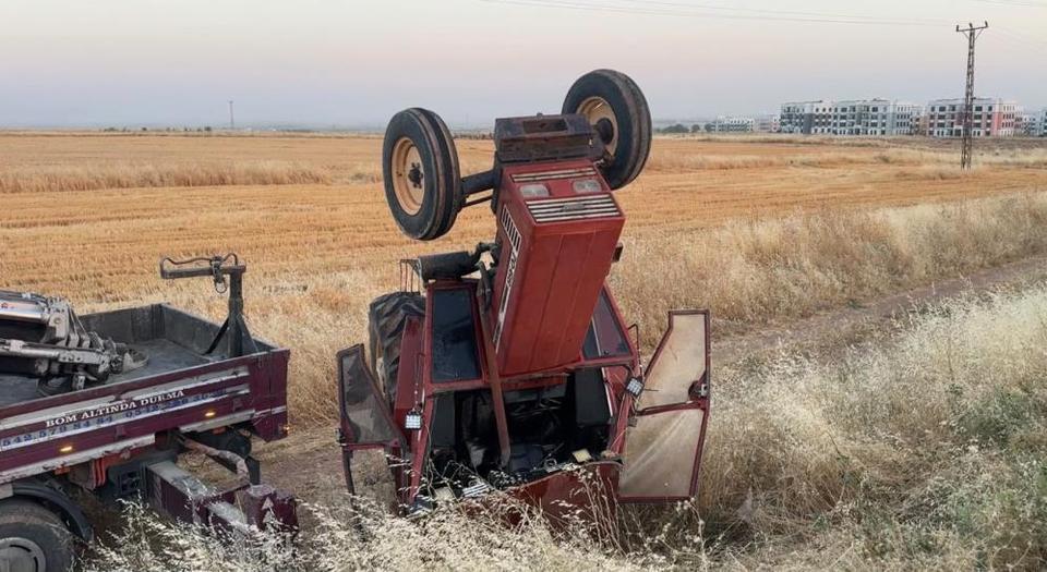 Şarampole uçan traktör şaha kalktı!