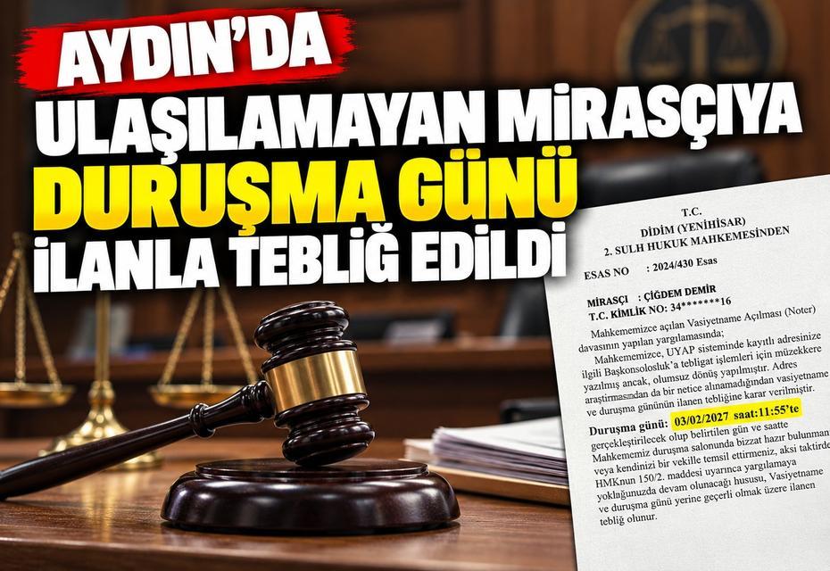 Aydın'da ulaşılamayan mirasçıya duruşma günü ilanla tebliğ edildi