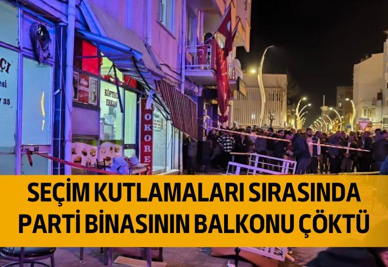 Denizli’nin Tavas ilçesinde kesin olmayan seçim sonuçlarının kutlandığı CHP ilçe binasındaki balkonun çökmesi sonucu çok sayıda partili yaralandı.