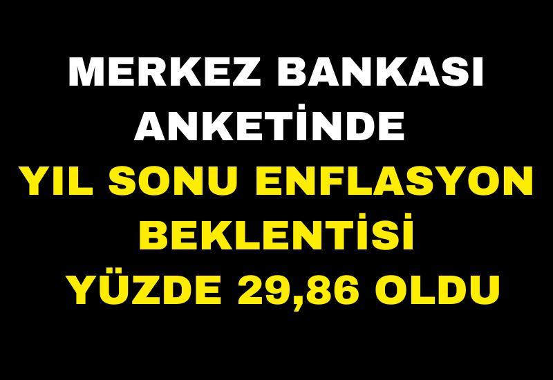 Merkez Bankası anketinde yıl sonu enflasyon beklentisi yüzde 29,86 oldu