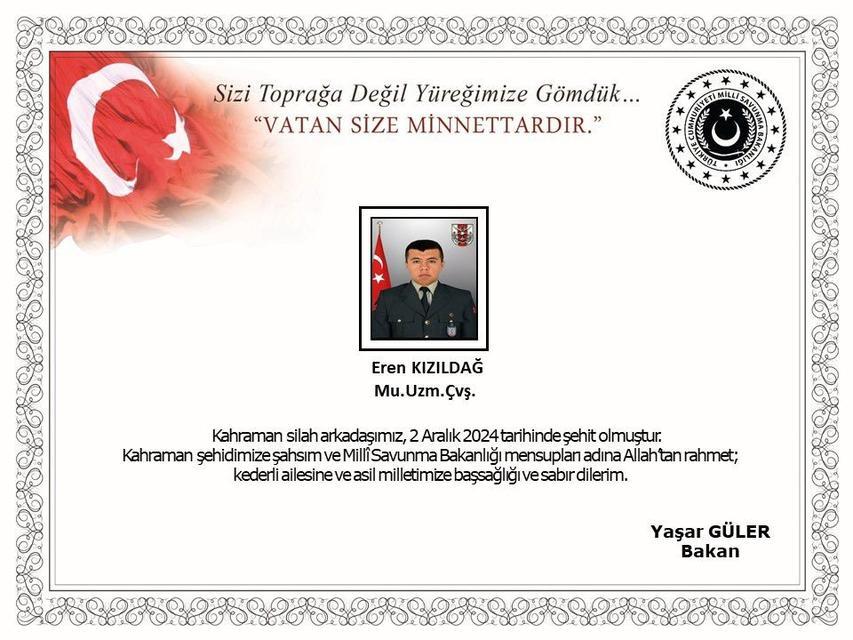 KUZEY IRAK'TA YARALANAN UZMAN ÇAVUŞ ŞEHİT OLDU